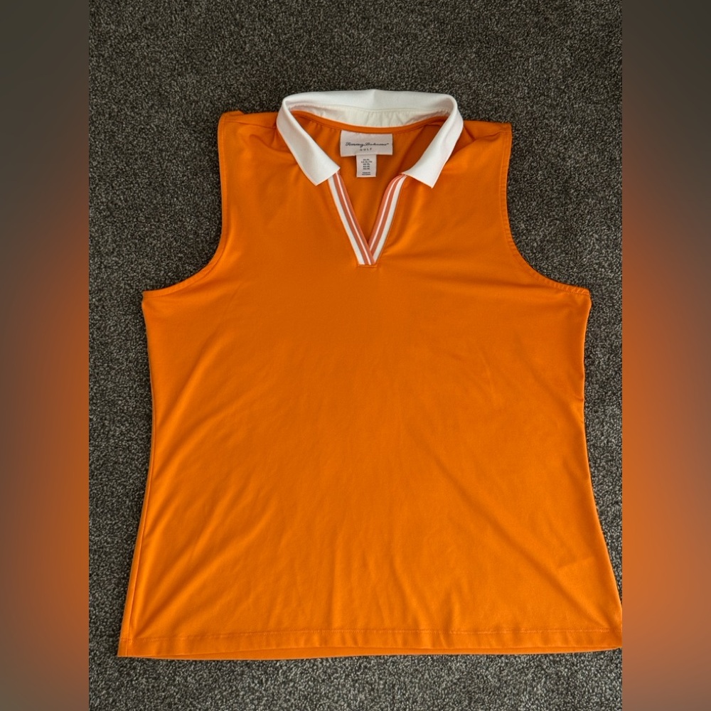 Tommy Bahama Women's Size XL Golf Sleeveless Orange White Shirt